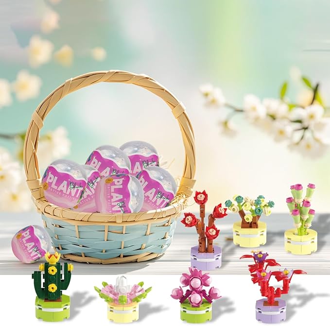Anditoy 6 Pack Easter Eggs with Random Succulent Plants Building Block Toys Inside Blind Packaging for Kids Boys Girls Teens Easter Basket Stuffers Fillers Gifts