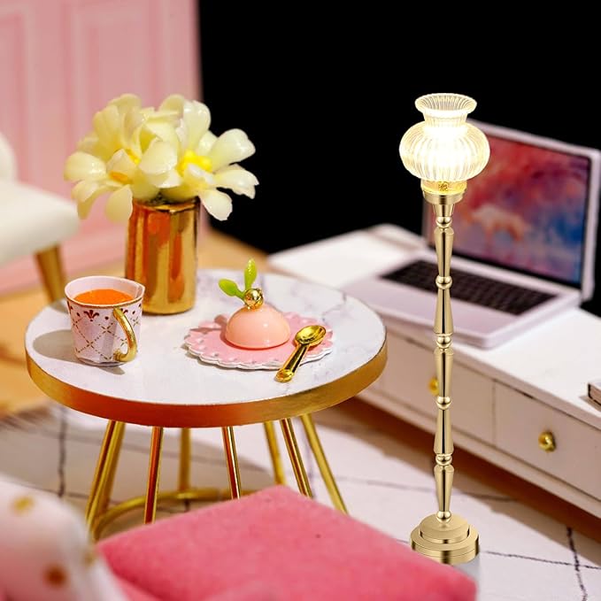 TOYANDONA Miniature Dollhouse Lamp - 1/12 Scale Doll House Floor Lamp Miniature Dollhouse Lights Led Battery Operated for Doll House Decoration Accessories