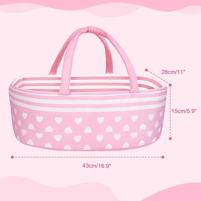 Aori Reborn Baby Dolls Bassinet Foldable Baby Doll Carrier Bed Soft Doll Carrier Doll Accessories with Handle for 17-22 inch Baby Dolls Girls (Pink)