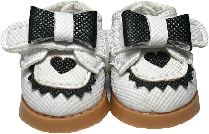 Mini Mary Jane PU Leather Lububu Doll Shoes with Bow Decor Compatible for 15cm 17cm Doll, Cute Doll Clothes & Outfit Accessories Suitable for 6.7 Inches Dolls (Bow Mary Jane - White)