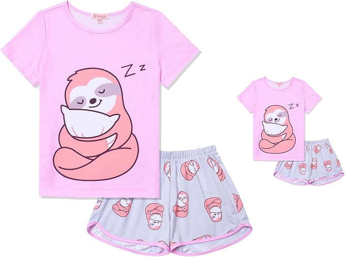 QPANCY Matching Girls & Dolls Pajamas Unicorn Pj Sets Summer Cotton Sleepwear