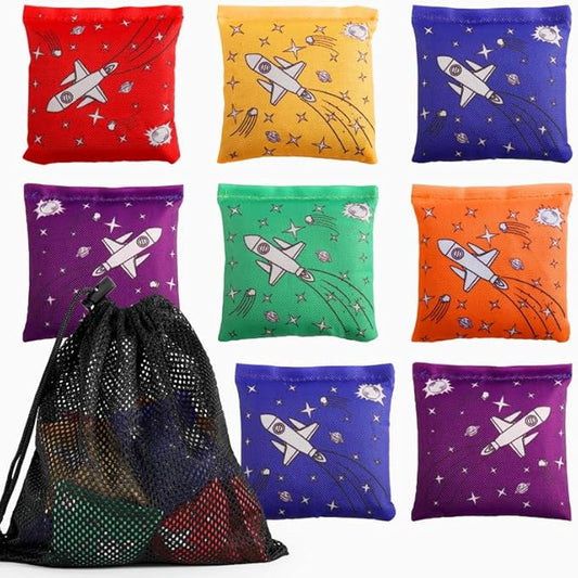 16 Pack Bean Bags for Kids - Small Colorful Mini Bags for Cornhole, Tossing - Outdoor Yard Game for Children, Family, Adults (6 Colors)