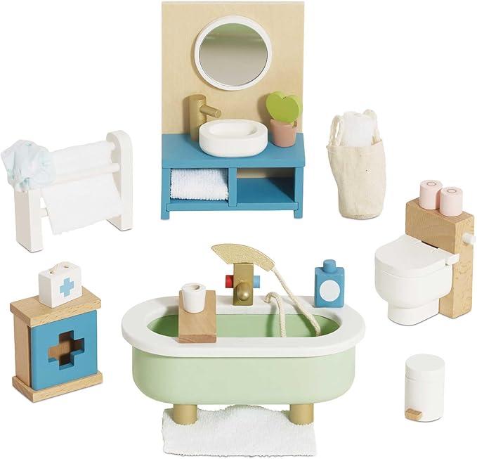 Le Toy Van - Daisylane Bathroom Premium Wooden Toys Dolls House Accessories |Playset For Doll House | Girls Dolls House Furniture Sets - Suitable For Ages 3+