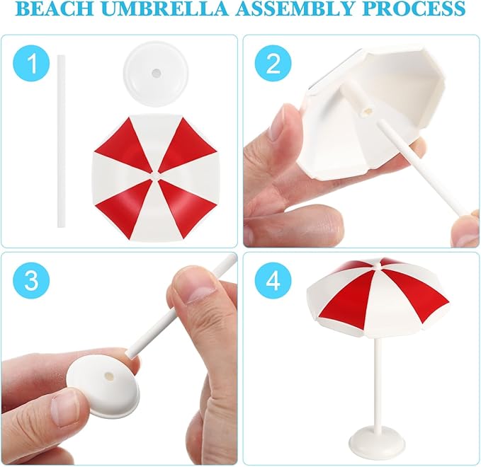 Abaodam Beach Mini House Decoration, Mini Swim Pool with Ring Chair Umbrella, Summer Seaside Miniatures Beach Swimming Pool Set for Crafts Dollhouse Scene Decor