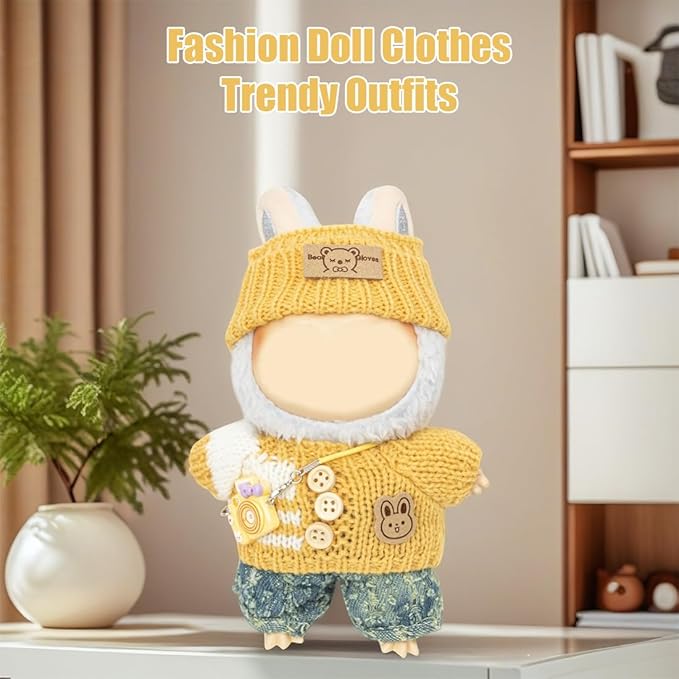 Clothes for Lububu 17cm Dolls(NO Doll) for Lububu Doll Outfits with Accessories Suit for Lububu Cute Stylish Dress Up Set Easter Gifts Yellow