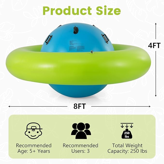 OLAKIDS 8FT Inflatable Dome Rocker Bouncer, Outdoor Kids Giant Roll and Play Seesaw Rocker with 6 Secure Handles, Max Weight 250 LBS, Toddlers Climbing Toy Backyard Play Center Equipment