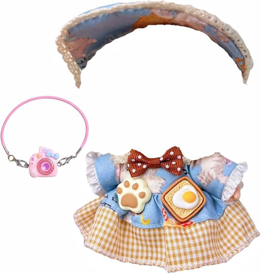 Used for Labubu Doll Outfit Clothes Designer Set,Compatible with Labubu Clothe Accessories for Doll (Blue Toast -0425)
