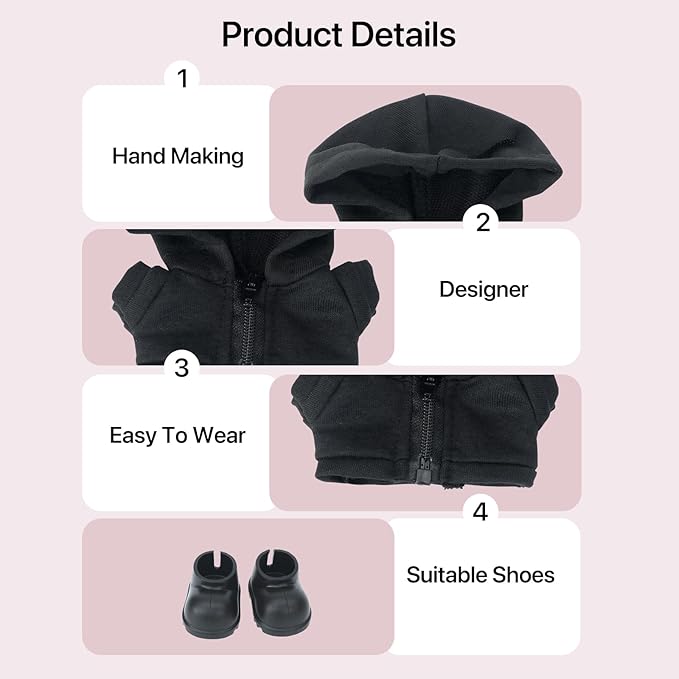 17cm Doll Clothes Sets(No Doll) Black Hoodie Outfits Handcrafted Designer Clothes Including Hoodie Trousers and Shoes