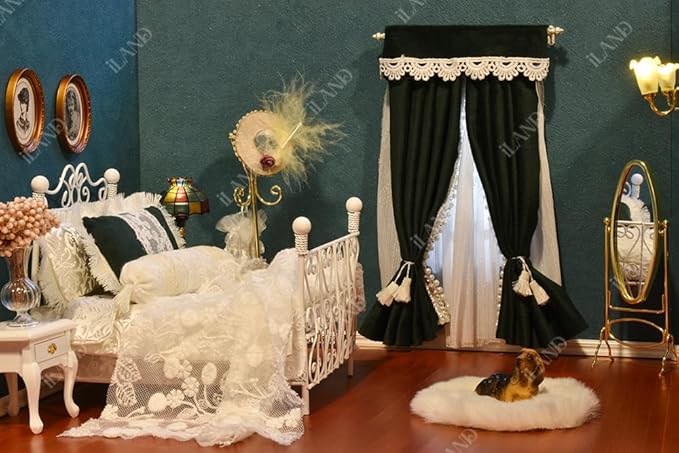 iLAND Dollhouse Accessories on 1/12 Scale, Dollhouse Decor of Curtain Rods (Luxury White)