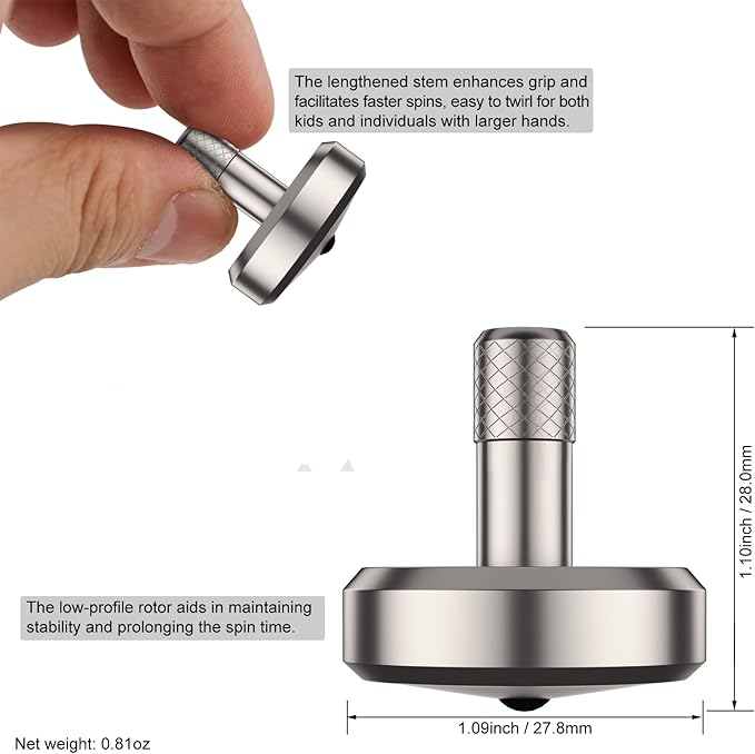 DjuiinoStar Premium Titanium Spinning Top: Lengthened Stem, Easy to Twirl, Decent Performance (4-7 Minutes), CNC Machined, Great Time Killer, EDC Fidget Toy DST-821