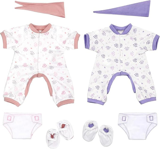 2 Sets Doll Clothes and Accessories for 20-22 Inch Dolls, 8 Pcs Clothes Outfits Including Jumpsuit, Doll Diapers, Bandana and Shoes