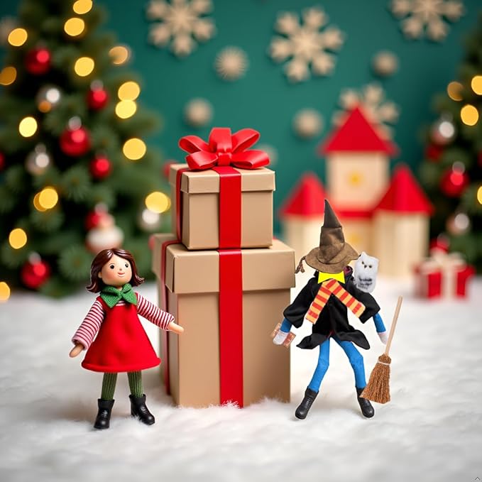 Wizard Christmas Elf Accessories for Elf Doll Clothes Christmas Costume Includes Robe, Broom, Scarf, Mini Glasses, Mini Book, Owl, Shoes and Hat(Wizard Setting pro)
