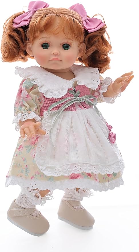 Baby Doll, 12 Inch Realistic Reborn Toddler Real Life Baby Dolls with Red Hair in Two Ponytails, Vintage Floral Dress, Premium Collectible Doll Gifts for 3+ Year Old Girls (Small)