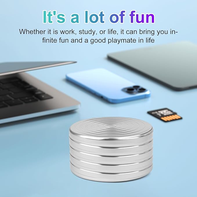 Kinetic Desk Toys, Fidget Toys Adults, 1.77'' Desk Toys for Office for Adults, Spinning Tops for Kids, Physics Toys Novelty Amusements (45MM, Silver)