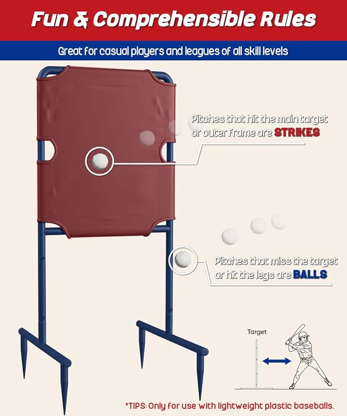Garbuildman Baseball Strike Zone Target for Plastic Balls, Portable Metal Frame Pitching & Hitting Training Tool for Outdoor