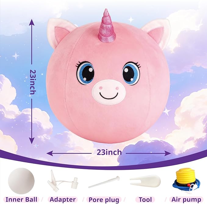 Bouncy Balls for Kids, 23in/58cm Bouncy Unicorn Inflatable Ride on Bouncy Animals Toys for Toddlers, Gifts for Kids Indoor Outdoor, Kids Toys Support Up to 176 Pounds