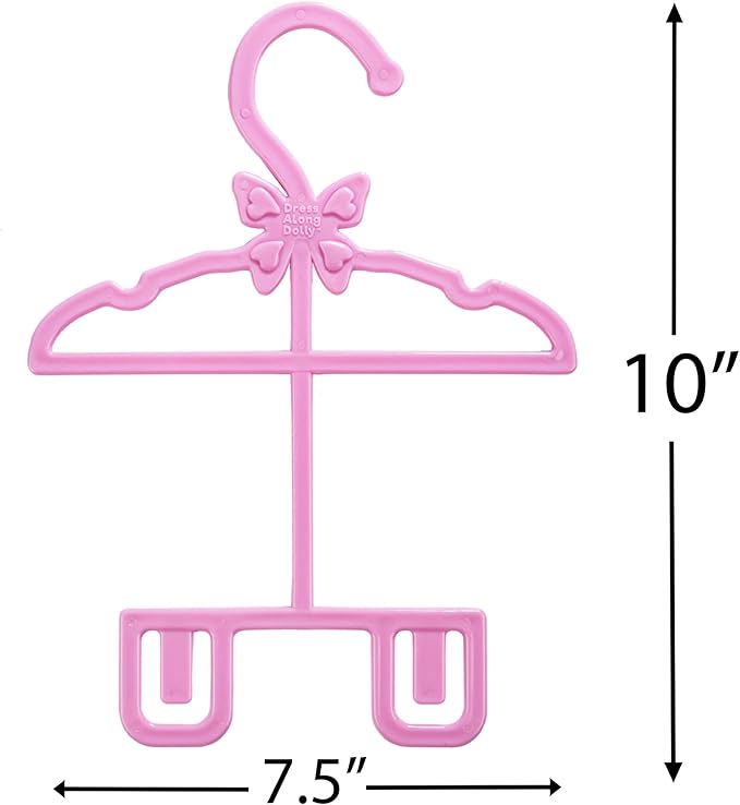 Dress Along Dolly Doll Full-Outfit Clothes Hangers for 18" Dolls - 12pk - Compatible w American Girl- Unique Design Holds Your Top & Bottom at Once Including Dresses, Pants, Shirts, Skirts- Great Gift