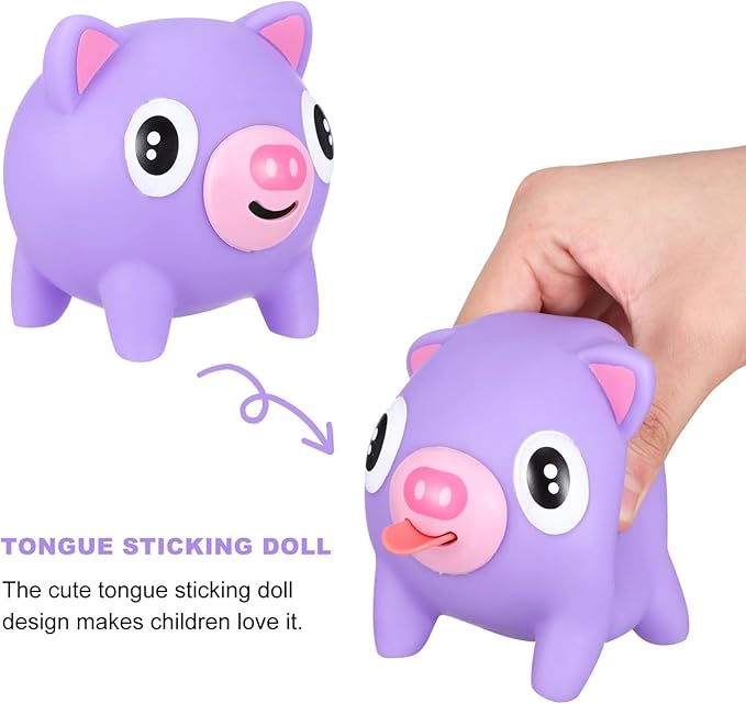 Toyvian 5Pcs Stress Squeeze Toys Pig Shape with Tongue Out for Kids Adults Cute Decompression Animal Balls for Office Home Party Relaxation