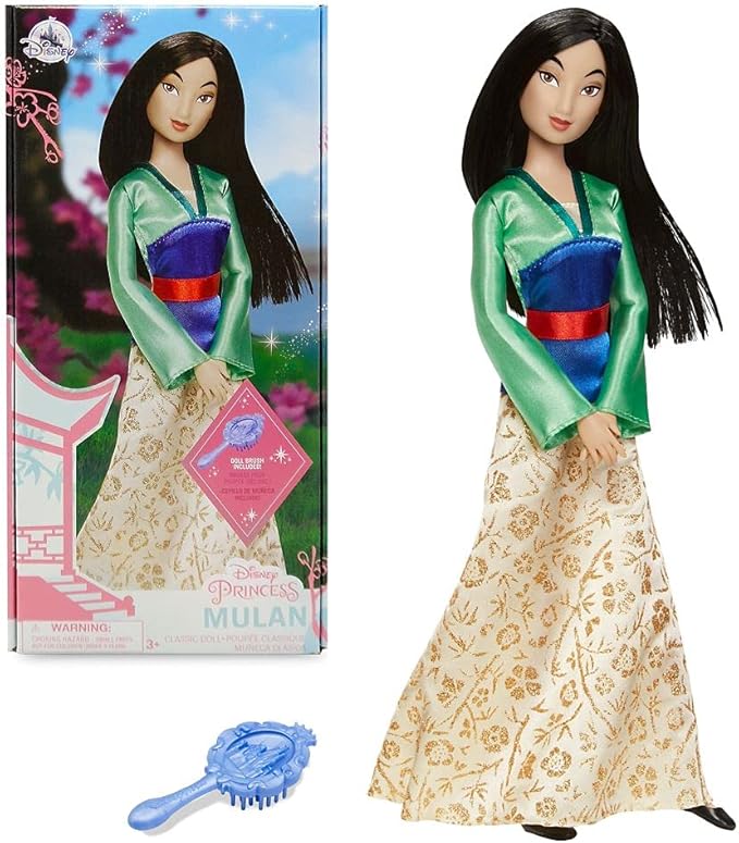 Disney Store Official Princess Classic Doll (Mulan), 11 Inches, Includes Brush with Molded Details, Fully Posable Toy in Classic Outfit - Disney Princess Toys
