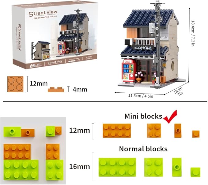 Japanese Tea House Mini Building Set with LED - Japanese Street View Simulation Architecture Construction Toy,Mini Brick 1219pcs
