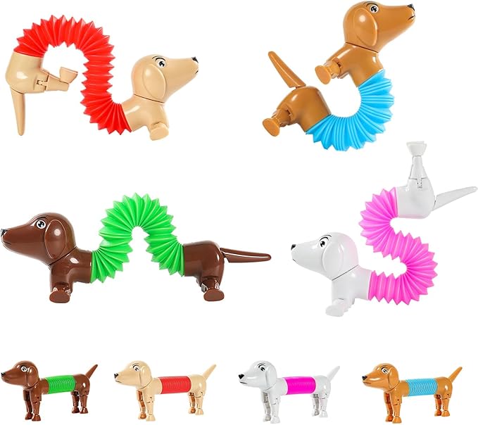 Dog pop Tubes fidgets, Easter Egg Stuffers, Sensory Toys for Kids 5-7, fidgets for Toddler, Easter Basket , Easter Egg fillers,（4 Pack Dog）