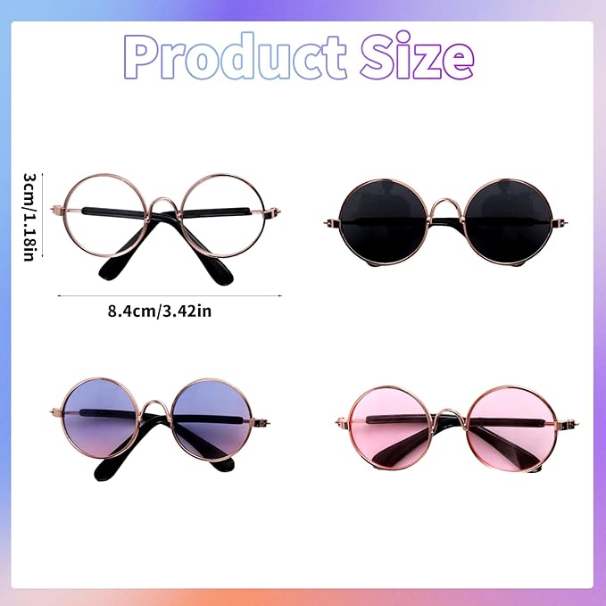 BOXOB 4pcs Doll Glasses, 4 Colors Plastic Doll Dress up Eyeglasses Toy Glasses Costume Accessories Compatible with 5.12 Inch
