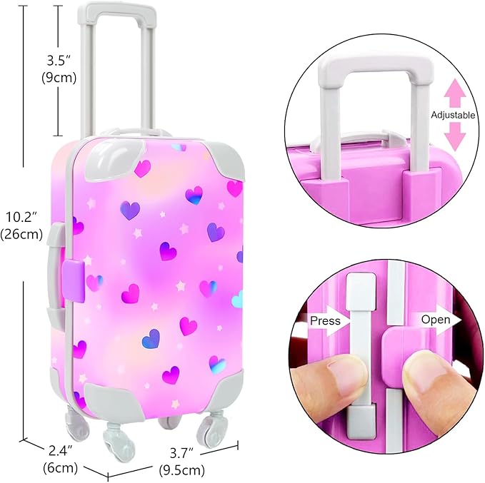 American 18 Inch Doll Accessories Case Luggage Travel Makeup Play Set With Clothes,Tote Bag,Sunglasses,Eye Shadow,Lipstick,Hairpin,Bracelets,Eyelash Brush For 18" Dolls Toy Stuff,No Doll And Shoes