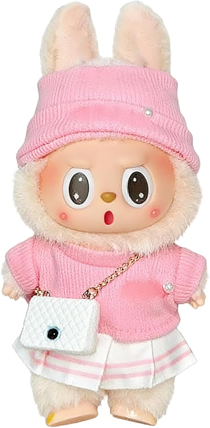 Doll Clothing Set (No Doll), Cute Cropped Straw Hat, Crossbody Bag, Dress, Suitable for 15-17cm Dolls, Outfit Accessory Set for Unique Styling (Pink-5PCS)