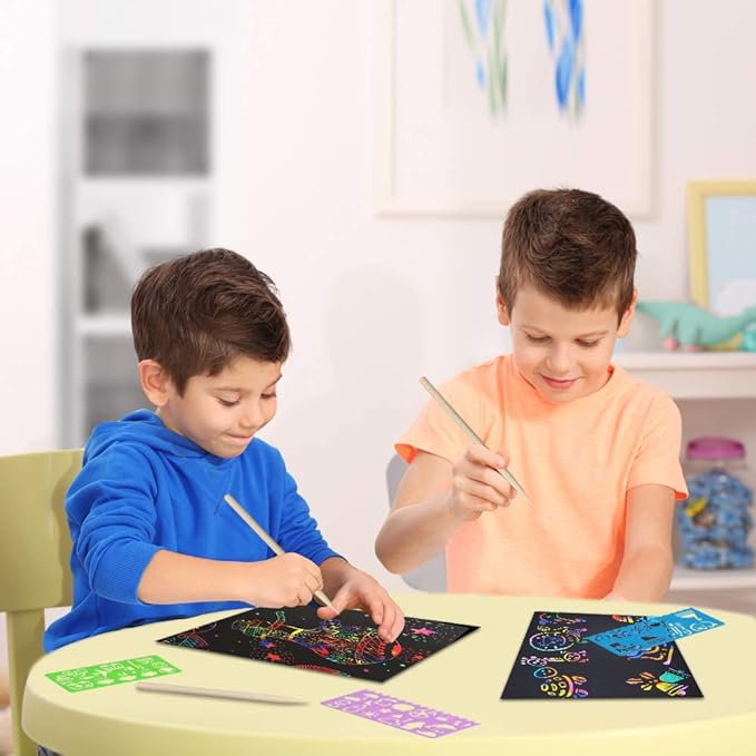 FUNNYB&G Rainbow Scratch Paper Art for Kids - 200 Pcs Magic Rainbow Scratch Paper Off Set Scratch Crafts Arts Supplies Kit Pads Sheets for Party Games Valentine's Day Christmas Birthday Gifts
