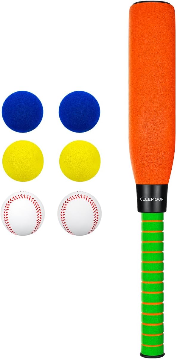 CeleMoon 22 Inch Foam Baseball Bat with 6 Soft Balls for Kids Toddlers Youths Outdoor Indoor Sport T Ball Game Playing
