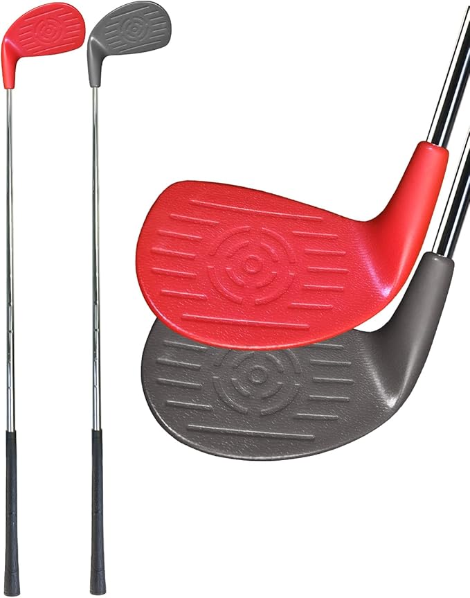 KOFULL Golf Clubs with Oversize Plastic Head, Golf Set with 2 Clubs, Steel Shaft Club for Backyard Yard,for Outdoor Games for Adults and Family, Hit Plastic Foam Balls，36", Red/Gray