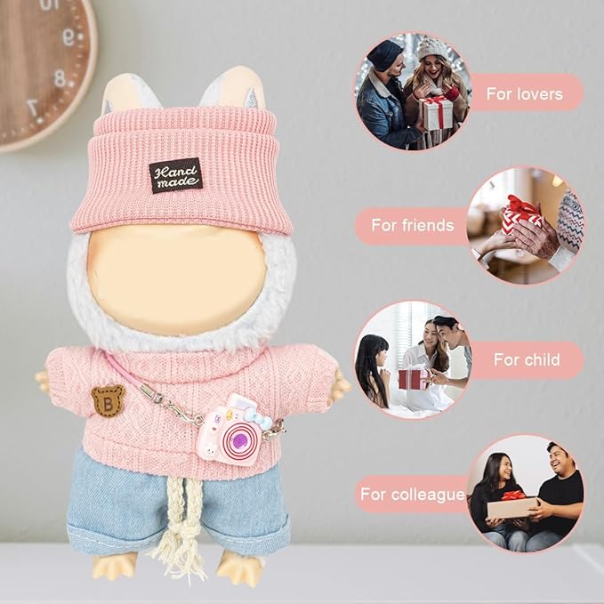 Clothes for Lububu 17cm Dolls(NO Doll) for Lububu Doll Outfits with Accessories Suit for Lububu Cute Stylish Dress Up Set Easter Gifts Pink