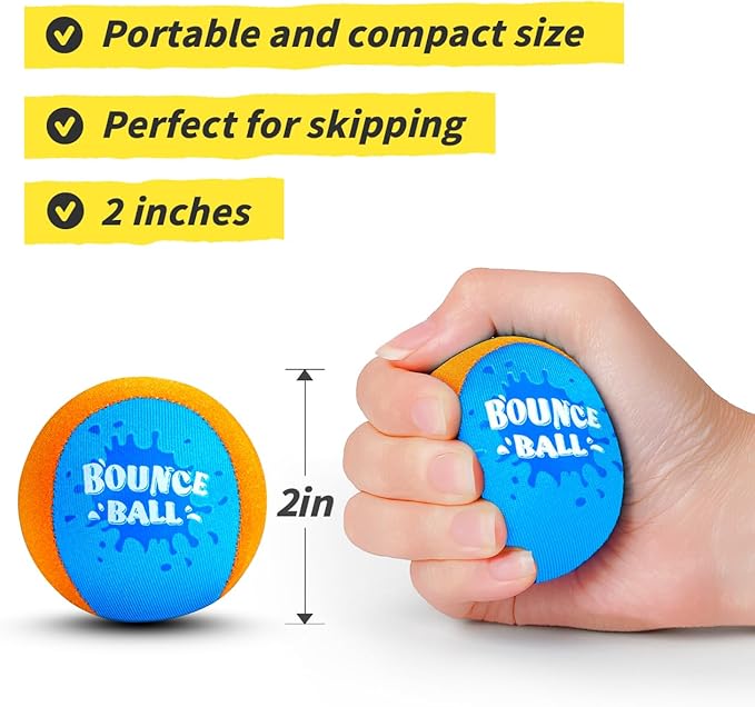 Bambilo Water Skipping Ball | 2-Pack Bounce Balls | Water Bouncing Beach Balls & Grip Ball | Pool Toys for Kids Age 5-8-12 | Great Summer Water Toy for Beach Swimming Pool River Lake