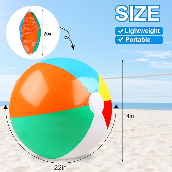 2 Pack Beach Balls, 20 Inch Beach Balls, Rainbow Color Pool Toys Pool Balls for Swimming Pool, Beach Toys Inflatable Ball for Summer Parties and Water Games