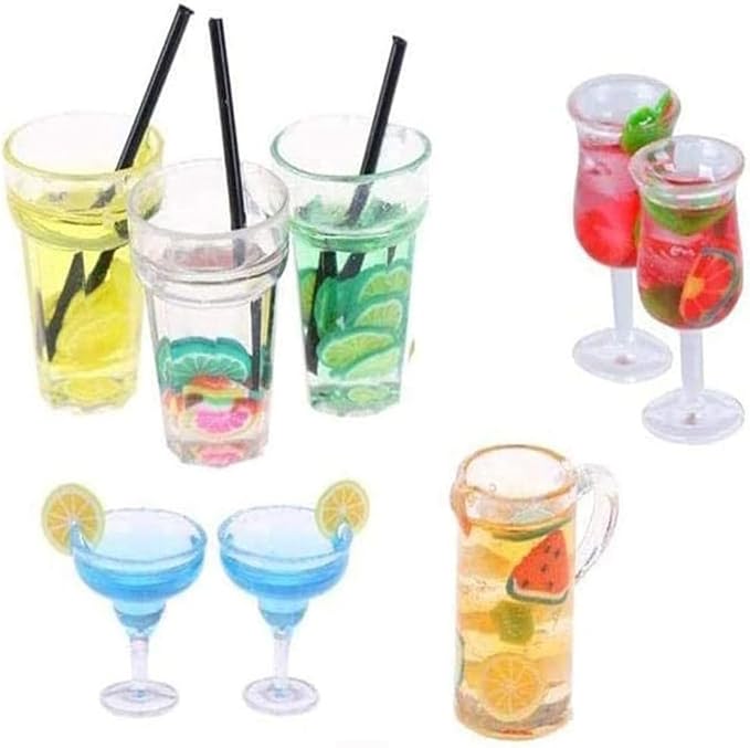 13 Pcs 1:12 Colourful Cocktail Cup Drink Juice Tea Beverage Bottle Jam Jar Toys,Simulation Drink Wine Glass Model for Dollhouse,Dolls House Miniature Toy Doll Food Kitchen Accessory Bar Decor