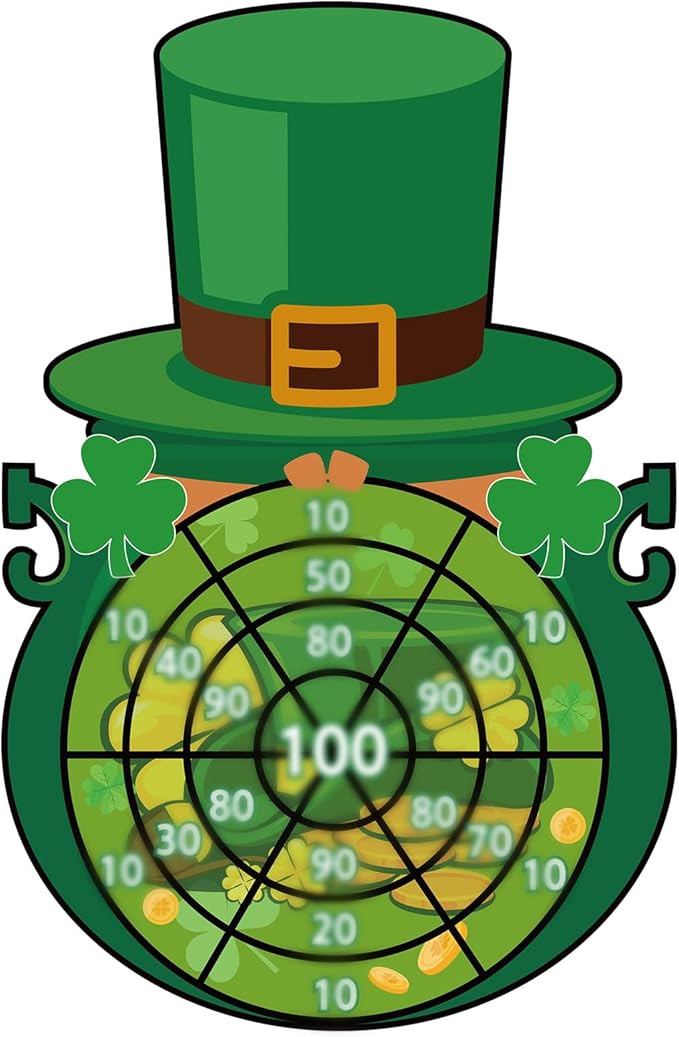 St Patricks Day Games Set Large 23.6 x 31.5in Dart Board Games with 6 Sticky Balls Irish Party for Adults St' Patricks Day Party Throwing Indoor Outdoor Yard Toss(Green Top Hat)