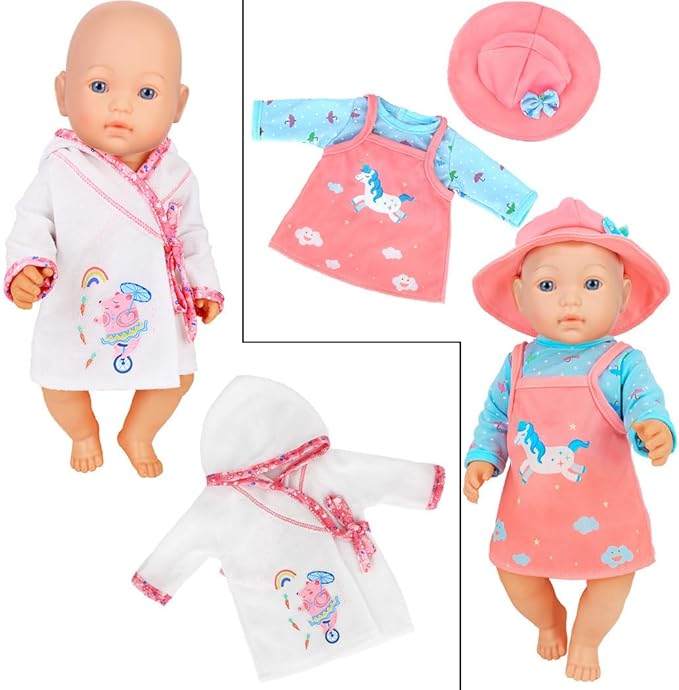 iBayda 7 Sets Baby Doll Clothes & Accessories Include Rompers, Dresses and Hats for 14-16 Inch (35-43cm) Newborn Dolls (Doll Not Included)