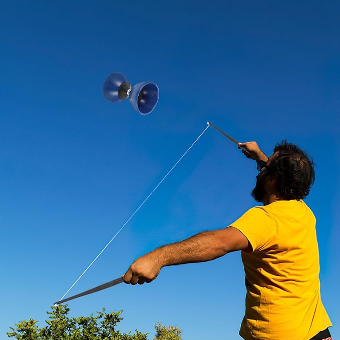 ibasenice Chinese Yo-Yo Diabolo Set with Hand Sticks - Durable Rubber Juggling Toy for Beginners & Kids - Traditional Skill Game for Outdoor Play and Fitness, Blue (4.72 x 3.34 inches)