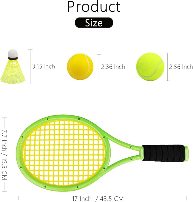 Kids Tennis Racket,17 Inch Plastic Tennis Racket with 2 Soft Balls,2 Tennis Balls and 4 Shuttlecocks for Kid,Toddler Outdoor/Indoor Sport Play