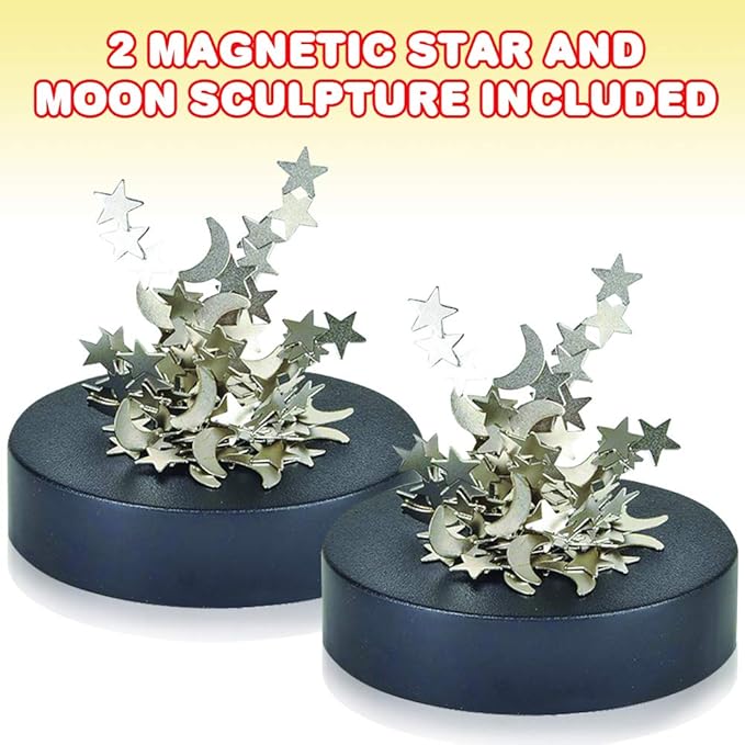ArtCreativity Magnetic Moons & Stars Sculpture (Set of 2) - Desk Magnet Fidget Toys for Adults, Stress-Relief Office Decor, Stocking Stuffers & Educational Development Toys for Kids