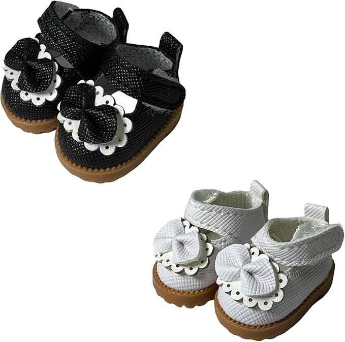 Premium Doll Shoes for Lububu, 15cm 17cm Dolls Accessories, Mini Leather Shoes Fashion Dress Up Doll Shoes Replacement (2, Mary Jane - Black & White)