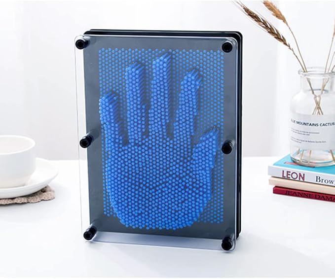 3D Pin Art Intellectual Fun Toy Blue Plastic Pin Art Palm Board Push Pin Toy (Blue-6 x 8 Inches)