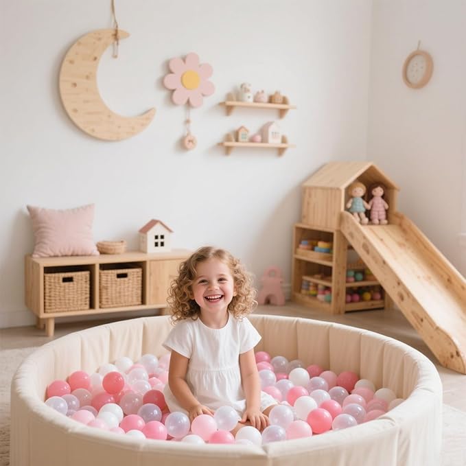 GOGOSO Ball Pit Balls for Toddler, Baby Plastic Playballs Kids Soft Pastel Pelotas Non-Toxic BPA-Free 2pink+White+Clear 50 Balls