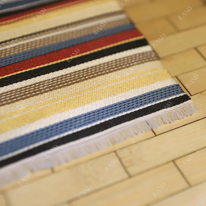 iLAND Miniature Dollhouse Accessories of Carpet for Dollhouse Furniture on 1/12 Scale, Woven Dollhouse Rugs 6” x 3.8” (2pcs Stripe)