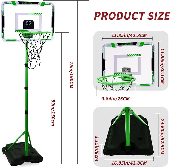 Nattork Kids Basketball Hoop, Adjustable Height Toddler Basketball Hoop Stand, Indoor Outdoor Basketball Goal Toy for Boys Girls Ages 3~8 Years Old, Includes 3 Balls, Ideal for Birthday Gift