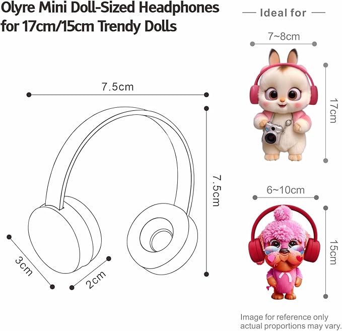 Olyre 8-in-1 Doll-Sized Headphones Set for 17cm Trendy Dolls (8 Pcs Combo) Miniature Headset Costume/Clothing Accessory that Fits Most 6.69" Height Fashion Dolls