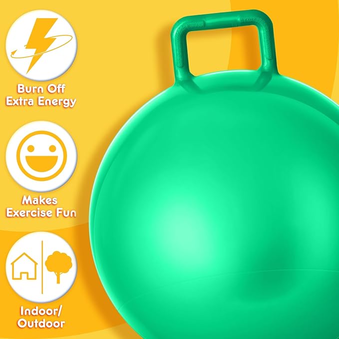 Lewtemi 2 Pcs 22 Inch Big Bouncing Ball with Handle Jumping Hopper Bouncy Ball for Adults Exercise and Air Pump for Outdoor Sports Game (Blue, Green)