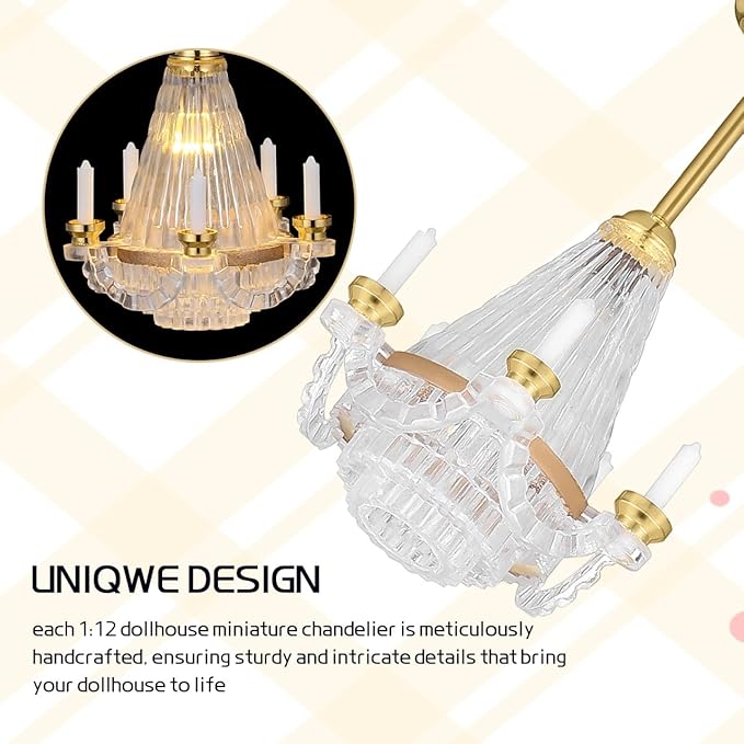 Gadpiparty Dollhouse Chandelier, Dollhouse Ceiling Light, 1:12 Scale Tiny Candle Light Ceiling Fixture for Doll House Furniture Indoor Outdoor Decor