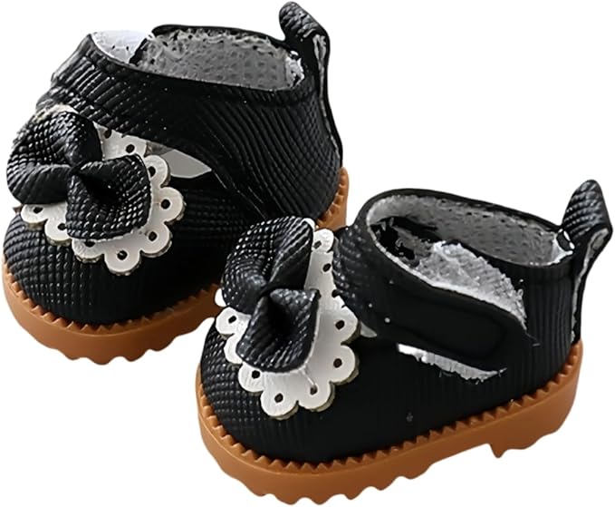 Doll Shoes for Lu bubu 17cm Dolls(No Doll) , Mini Shoes Accessories, Cute PU Leather Princess Shoes Suitable for 17cm Doll, Dress Up Doll Shoes Replacement Black