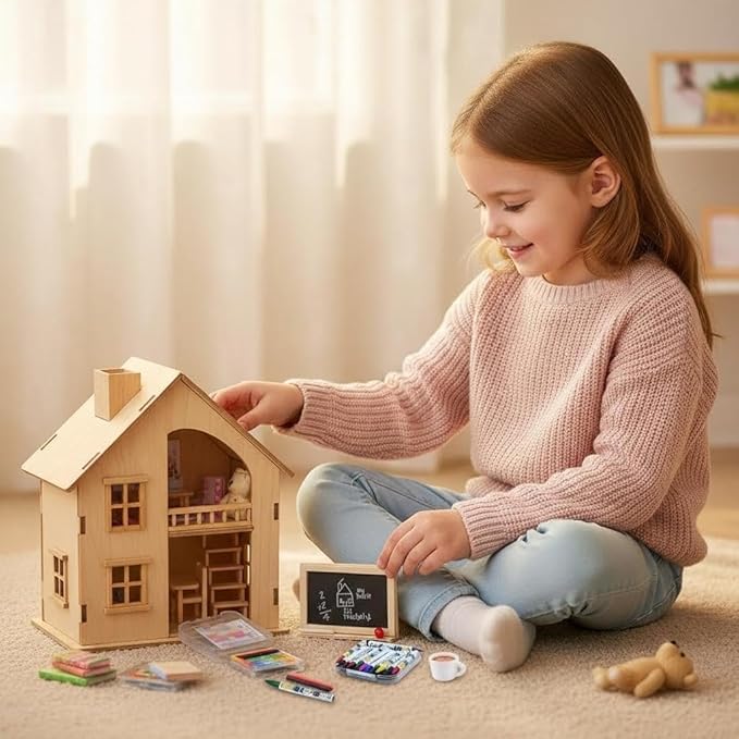 Mini School Supplies Sets,112 Dollhouse Acessories Including 12 Pieces Crayon,Blackborad for Dollhouse Home Miniature Model DIY Decor Doll House Accessories Coloring House Play Set